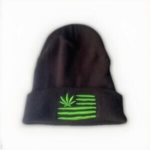 Pot Weed Marijuana Black Green Flag Embroidered Beanie Stocking Watch Cap Hat